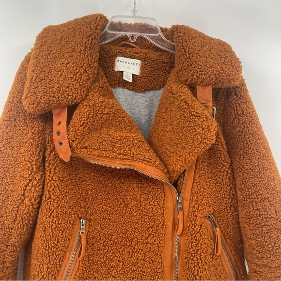 Marrakech Anthropologie Women size Small brown fuzzy Teddy Moto zip jacket - Picture 8 of 15